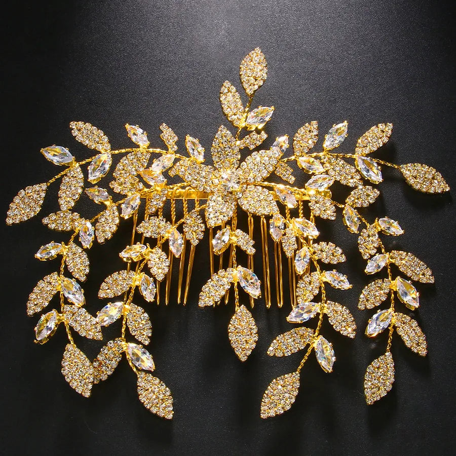 Light Luxury Fashion Leaf Crystal hair comb Wedding Dress Accessories  Elegant Bridal Headdress hair comb