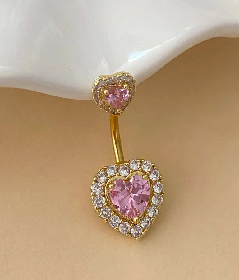 classic style shiny heart shape stainless steel titanium copper plating inlay zircon white gold plated gold plated silver plated belly ring