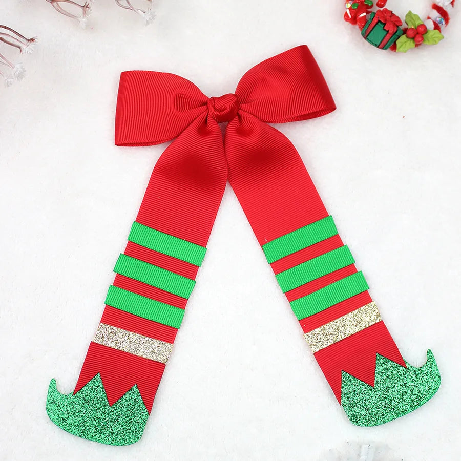 Christmas Boot Hair Clip Butterfly Knot Sash Red And Green Color Matching Christmas Costume Headwear Girls Cute Hair Accessories