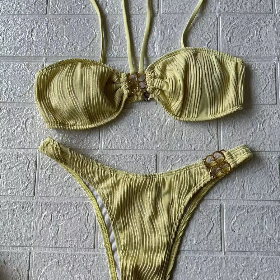 Women's Solid Color 2 Pieces Set Bikinis Swimwear