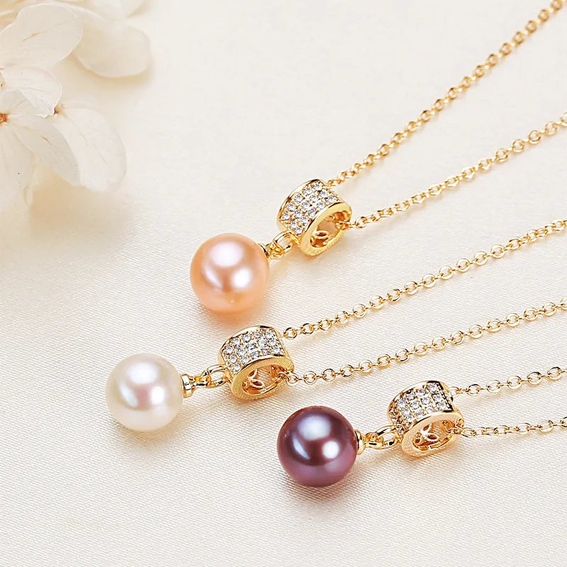 Freshwater Pearl Zircon cable chain Plating Inlay Round Necklace