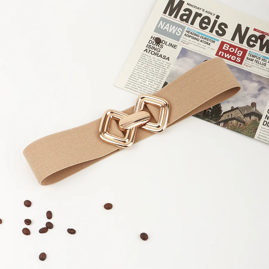 fashion geometric pu leather alloy metal button women's leather belts