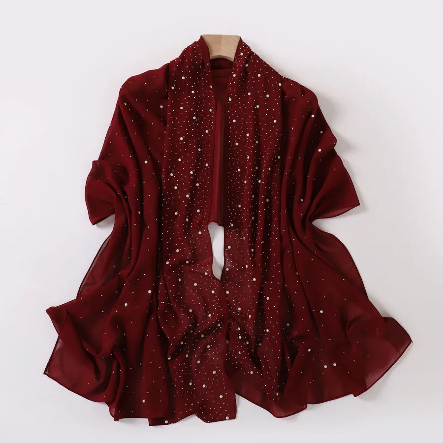 wholesale pearl chiffon ceramic gypsophila hot drill long scarf Hui scarf Indonesia Middle East Africa turban