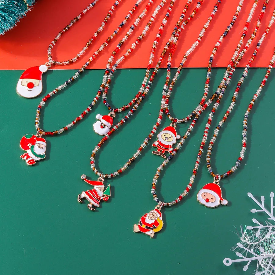 Cute Santa Claus Glass Pendant Necklaces Christmas Wholesale
