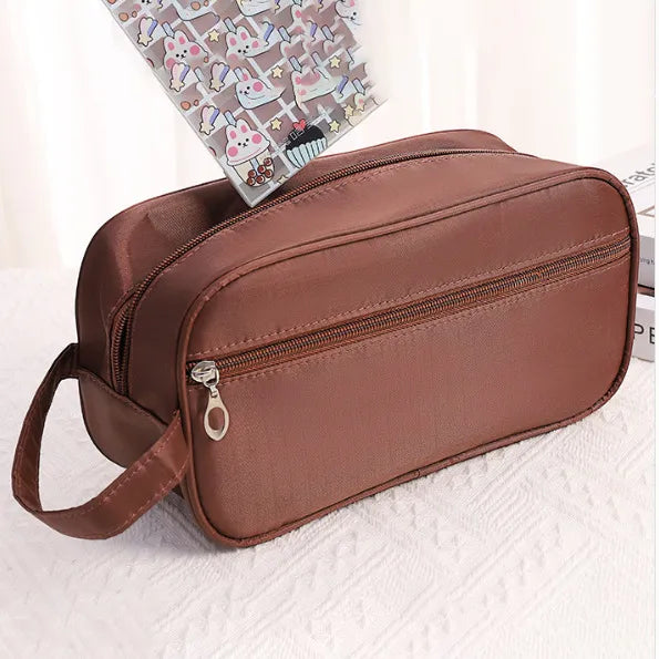 casual solid color pu leather nylon storage bag makeup bags
