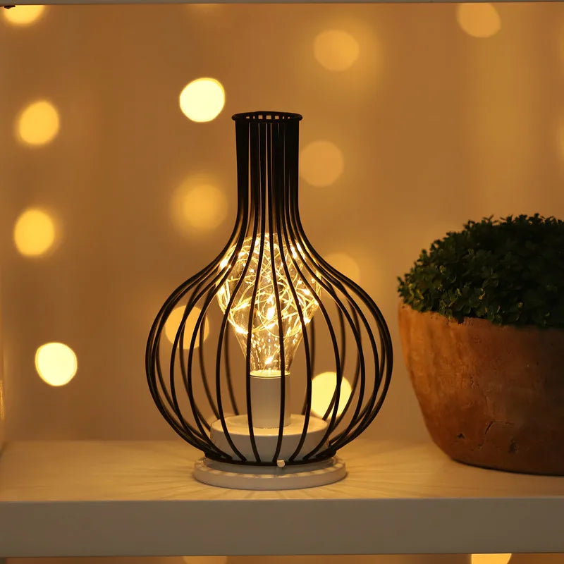 Lantern Night Light Iron Art Wine Bottle Decorative Light Girl Heart LED Decorative Lamp Abstract Pattern Wine Cup Decoration