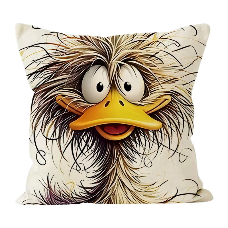 Funny Bird Print Linen Pillowcase New Style Office Cushion Cover Simple Cartoon Design Eco-Friendly Linen Material