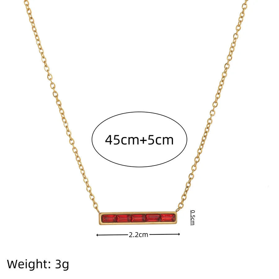 Wholesale Jewelry Lady Simple Style Shiny Rectangle 304 Stainless Steel Zircon 18K Gold Plated cable chain Pendant Necklace