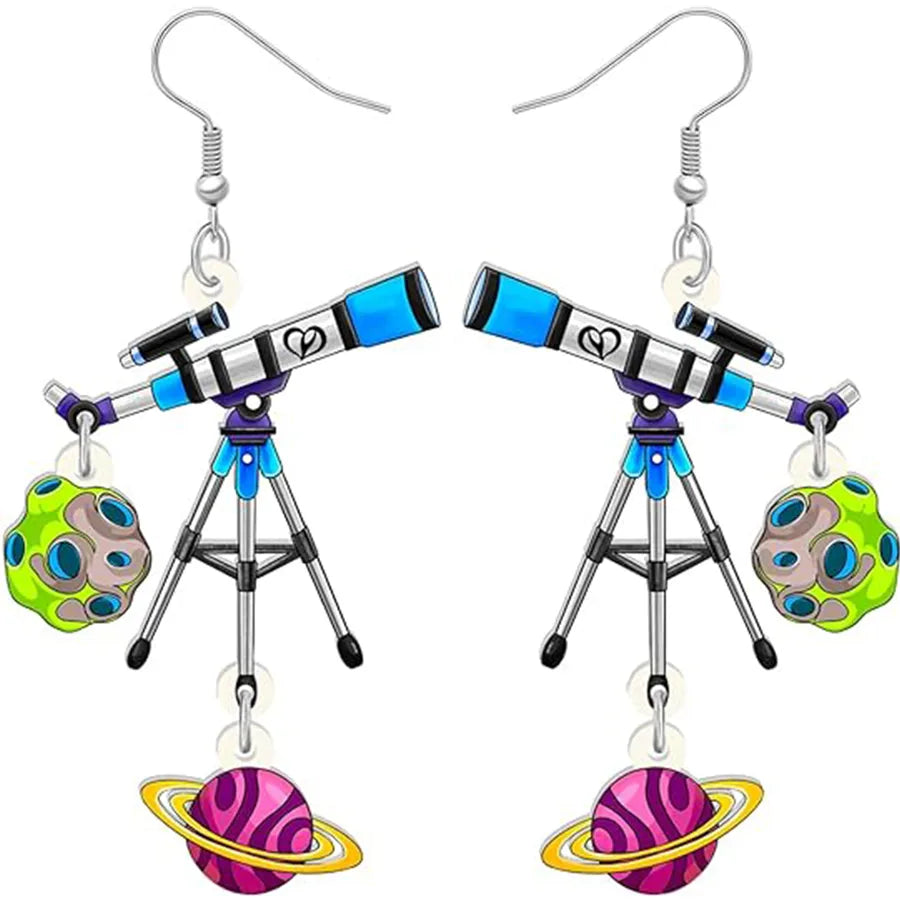 1 Pair Cute Novelty Earth instrument Microscope pencil Arylic Drop Earrings