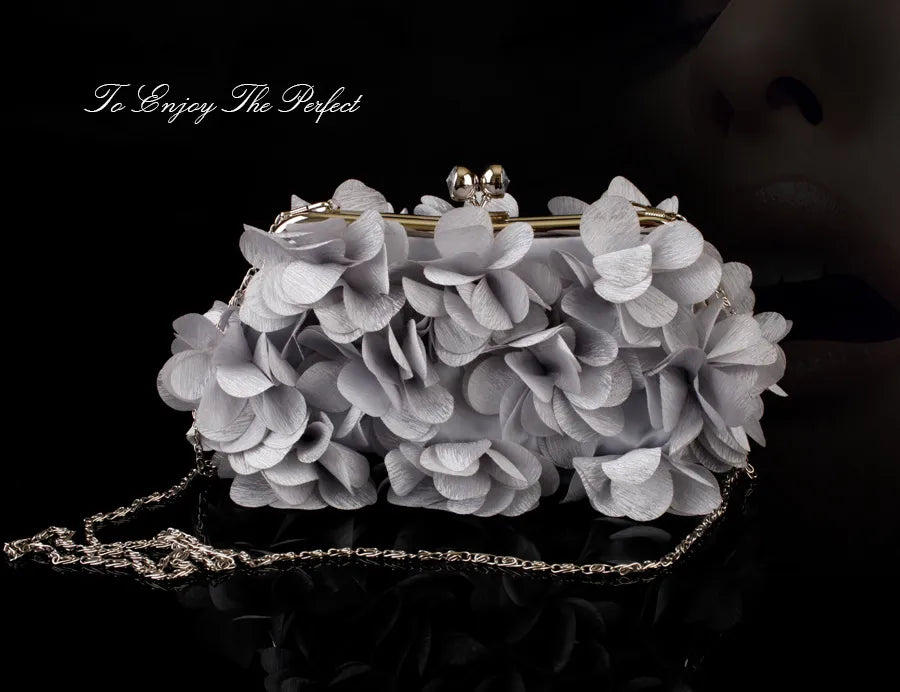 white purple dark blue polyester flower square evening bags