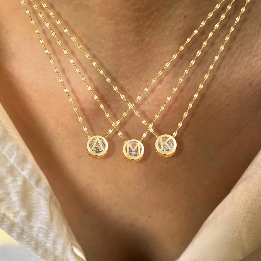 Wholesale Jewelry Elegant Simple Style Classic Style Round Letter 201 Stainless Steel Copper Artificial Crystal Lip Chain Pendant Necklace