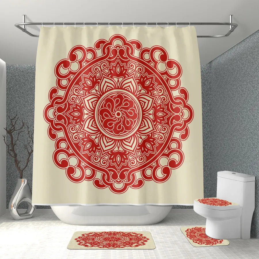 Simple Style Classic Style Geometric Polyester Shower Curtain foot pad Toilet mat Bathing