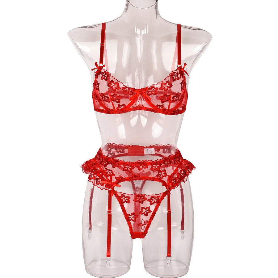 wholesale new fashion embroidered lace see-through underwear