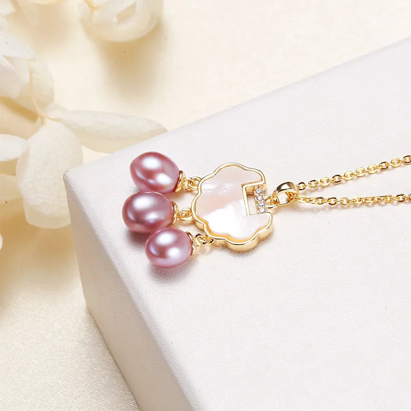 Freshwater Pearl Copper cable chain Geometric Pendant Necklace