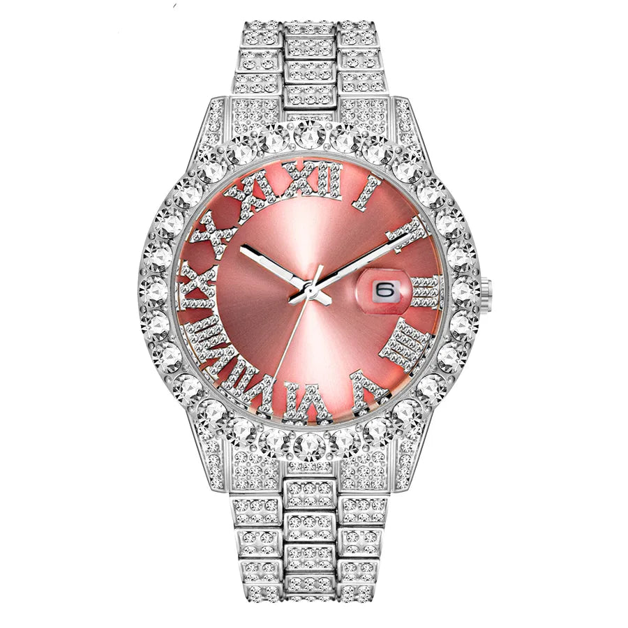 MISSFOX Watch  Explosions Men's Personalized Hip Hop Style  Water Ghost Roman Diamond Quartz Watch Men