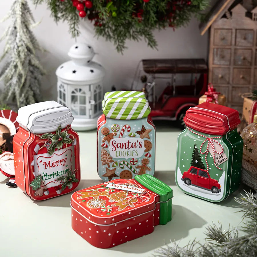 HaoBei Christmas New Product Car Gingerbread Man Party Candy Box Decoration Iron Tin Can Shape Christmas Tree Decoration