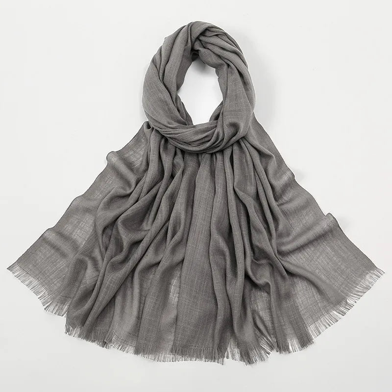 Unisex Simple Style Solid Color Slub Cotton Tassel Scarf