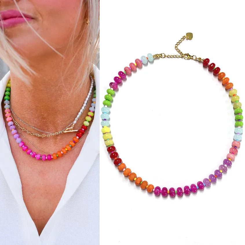 Sweet Geometric natural stone Titanium Steel Necklace In Bulk