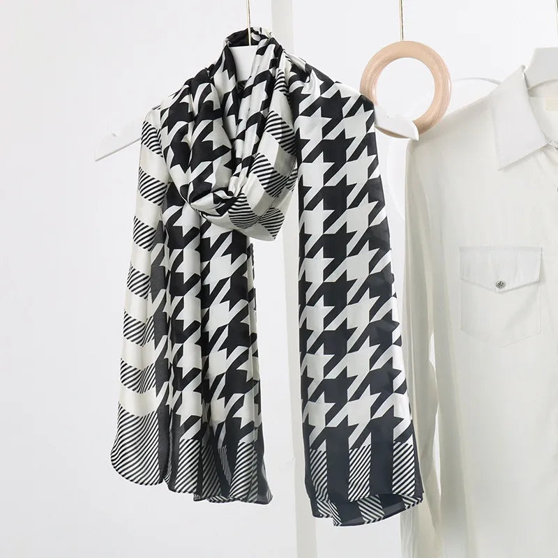 women's fashion letter plaid satin printing silk scarves