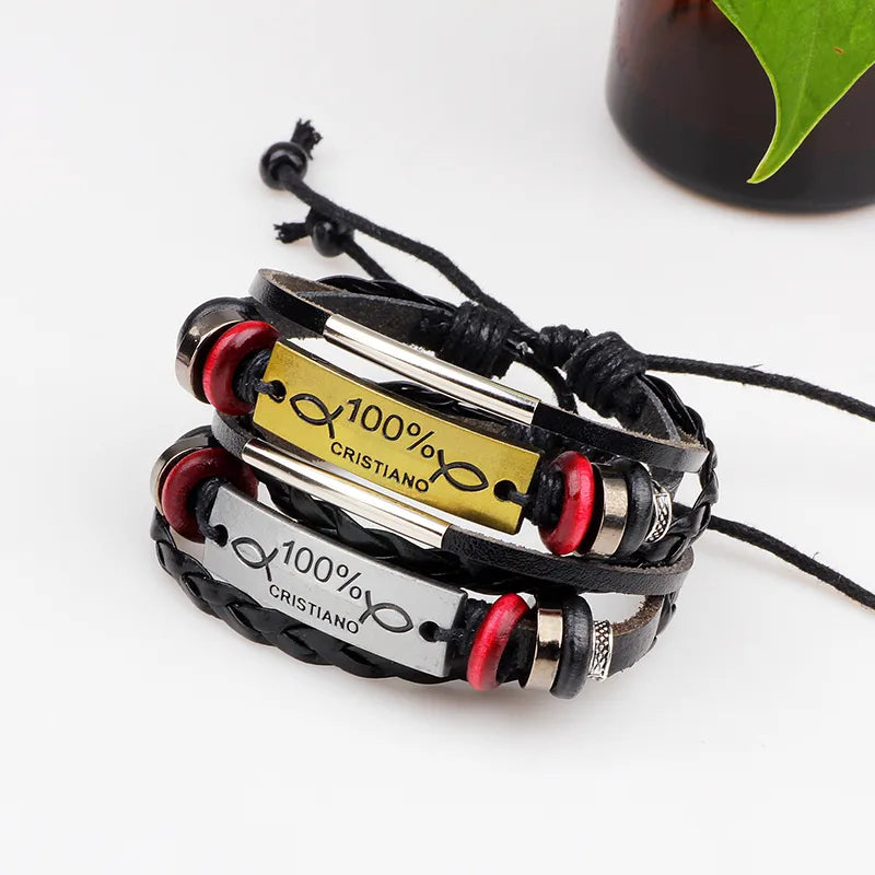 retro cross pu leather alloy braid unisex bracelets