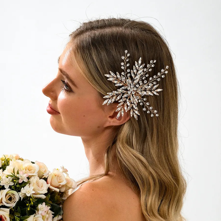 Exaggerated Wedding Shiny Women's Flower Rhinestone Copper Hair Clip