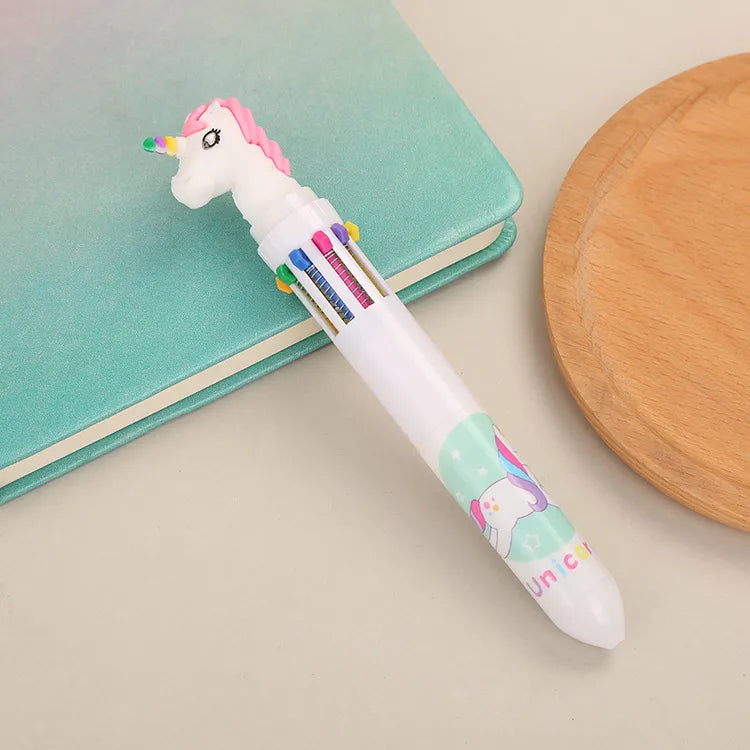 cartoon animal ten-color student stationery retractable ballpoint pen 1pcs