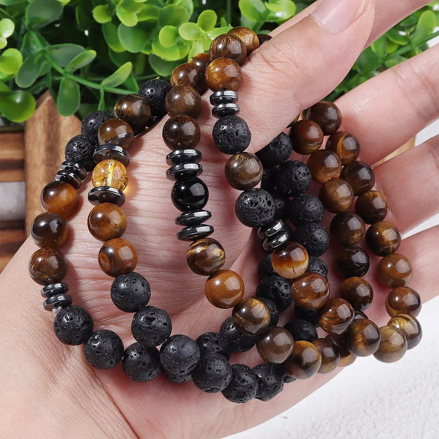 Special for Volcano Yellow Tiger Eye Natural Stone Beaded Bracelet Men's Retro Bracelet  Bracelet Single Circle suit