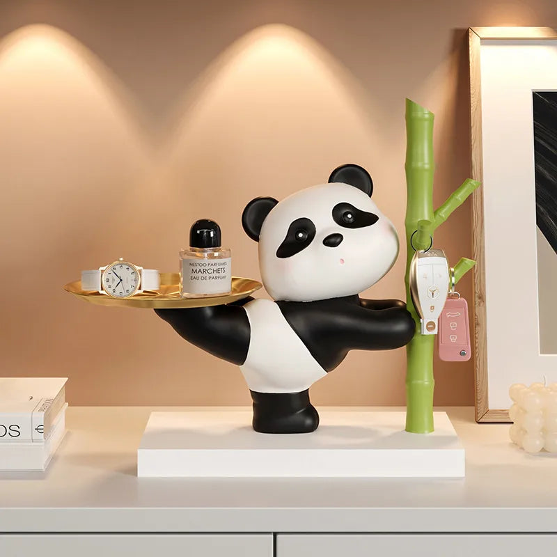 Cute panda decoration key storage living room home decoration creative gift wine cabinet entrance tray