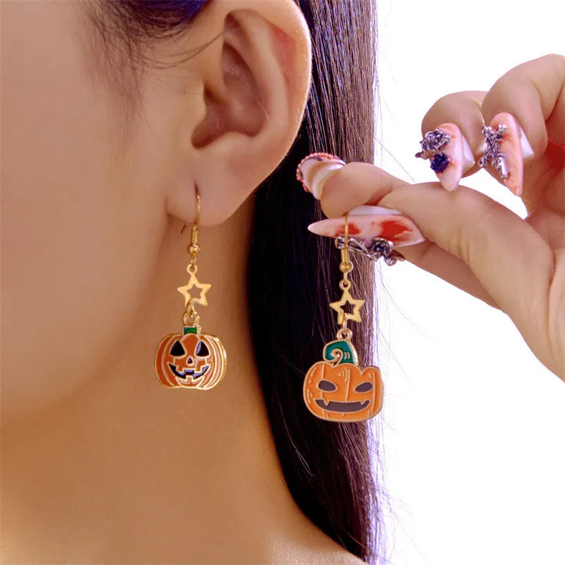 Fashionable Halloween Ghost Pumpkin Pendant Earrings Women's Cartoon Alloy Ear Jewelry Sweet Cool Style Unisex Ear Accessories