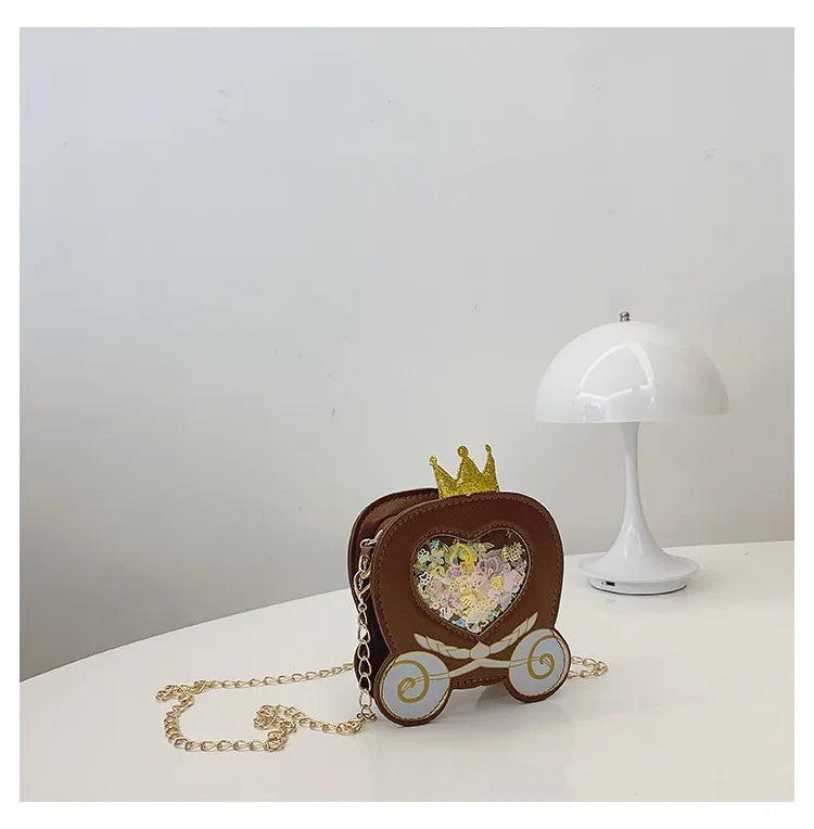 Girl'S Small Pu Leather Heart Shape Carriage Cute Round Zipper Square Bag