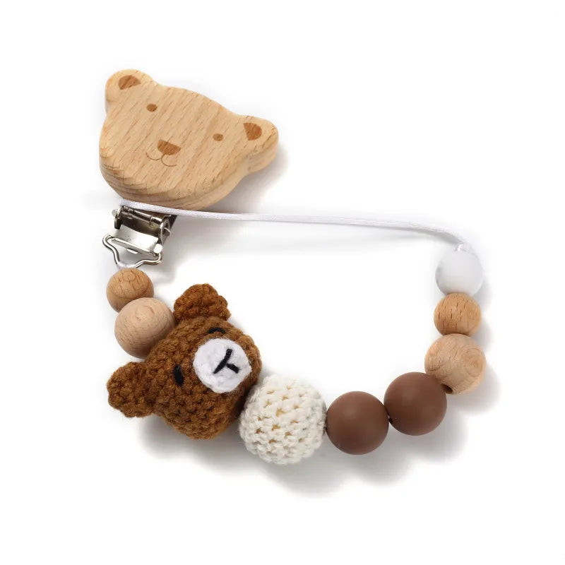 Casual Cute Bear Wood pacifier chain Baby Accessories