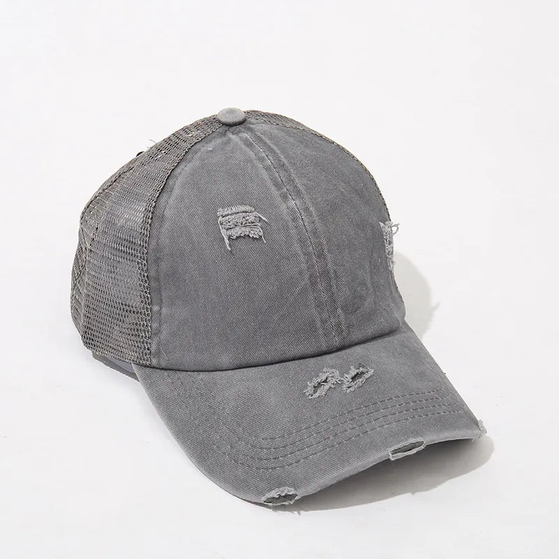 New Washed Retro Pure Color Mesh Hat Cross Design Sun Protection Baseball Cap Spring Autumn Season Unisex Hat