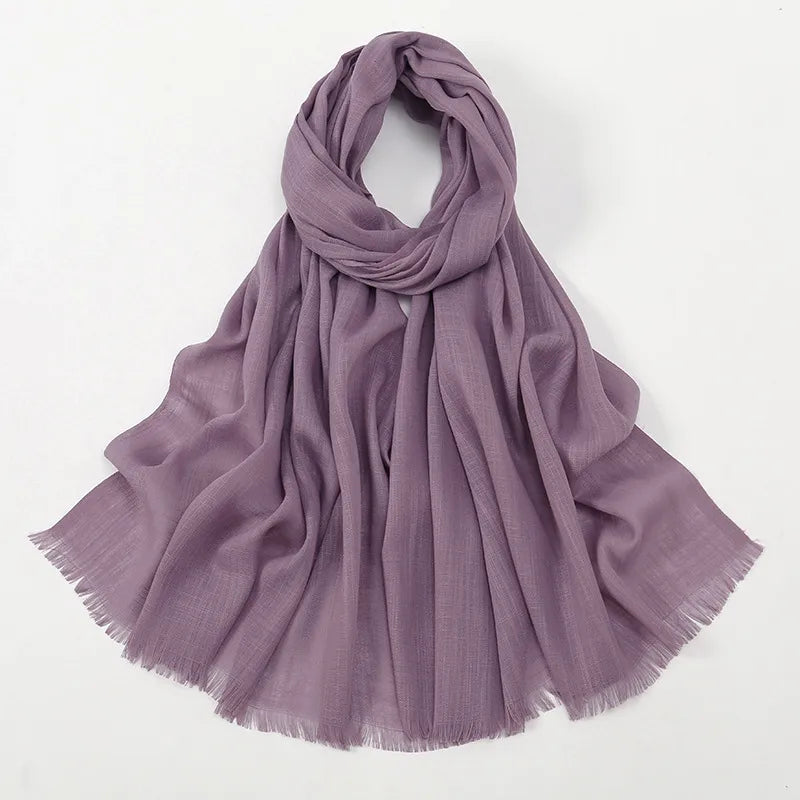 Unisex Simple Style Solid Color Slub Cotton Tassel Scarf