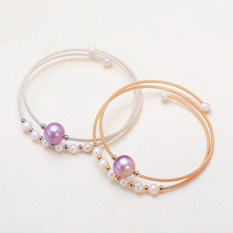 Women's Freshwater Pearl Copper Tube 18K Gold Plated White Gold Plated Plating Round Bangle Pearl Jewelry