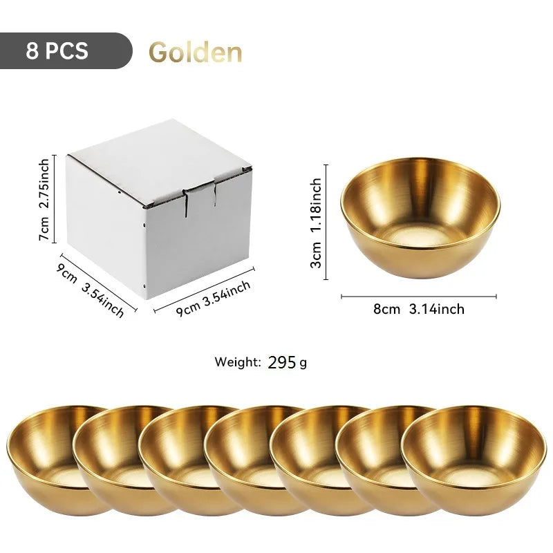 Large Stainless Steel Plate Golden Sauce Seasoning Plate 8-piece Set Household Restaurant Soy Sauce Plate 4-piece Set Dipping Sauce Plate
