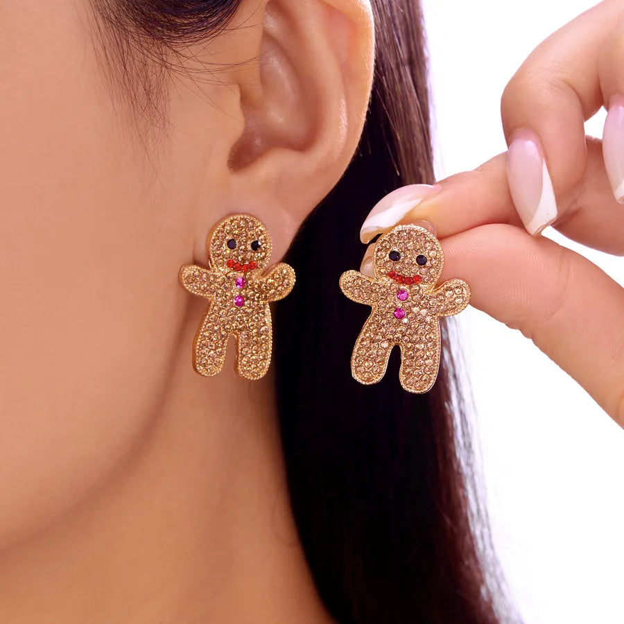 Creative Christmas Bell Design Acrylic Earrings For Women Festive Gingerbread Man Shape Christmas Tree Gift Fashionable