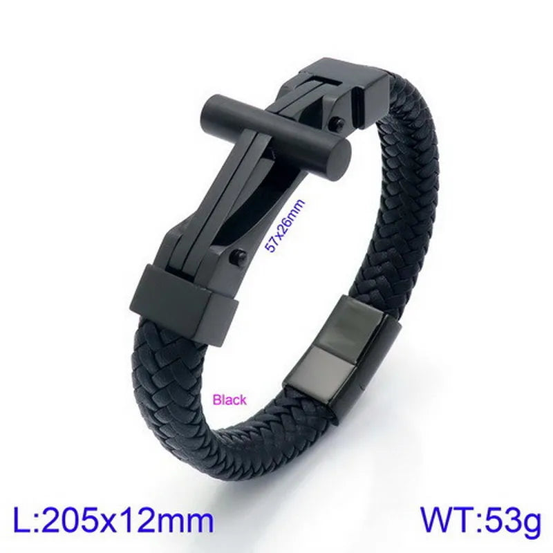 Hip-Hop Retro Color Block Pu Leather Titanium Steel Plating 18K Gold Plated Men's Bracelets