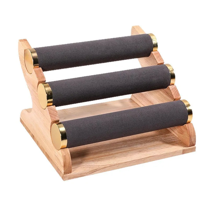 Gold Edged Solid Wood Three Tier Bracelet Stand Chain Display Stand Jewelry Stand Staircase Design High End Feeling Craftsmanship