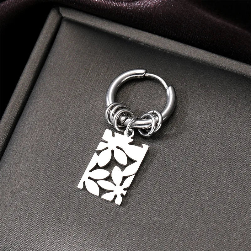punk leaves cat butterfly stainless steel plating hollow out drop earrings
