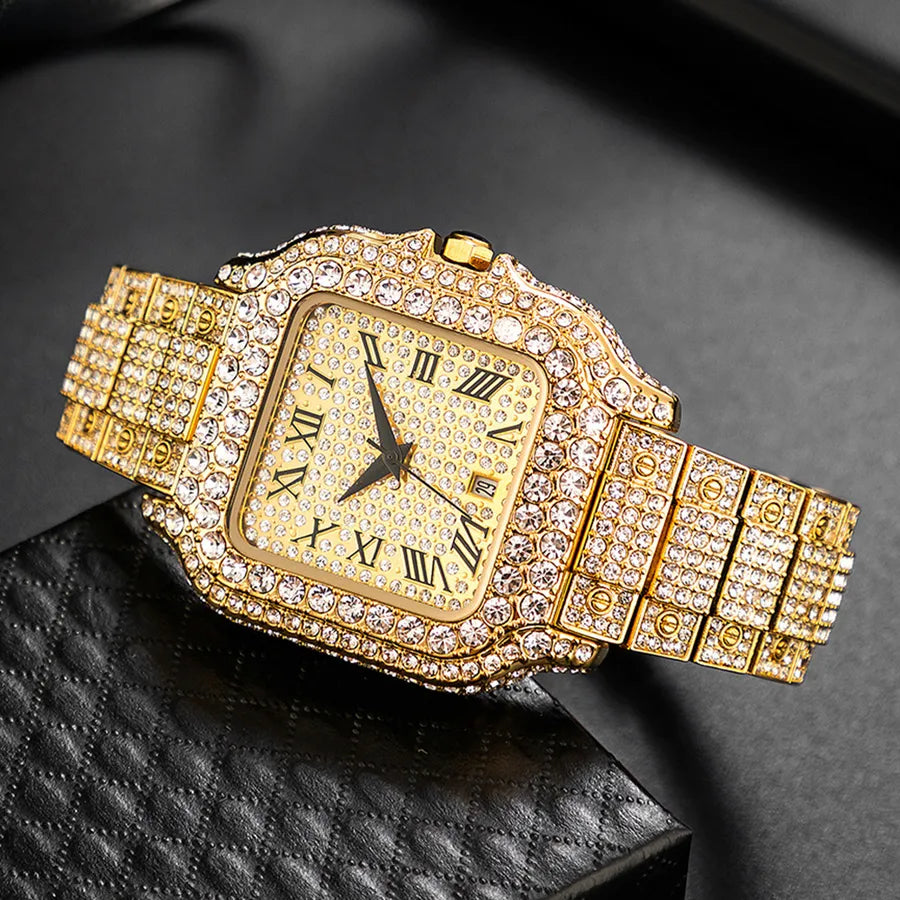 MISSFOX watch live popular  hip hop Ice Watch full Diamond Square Roman scale Men's quartz watch