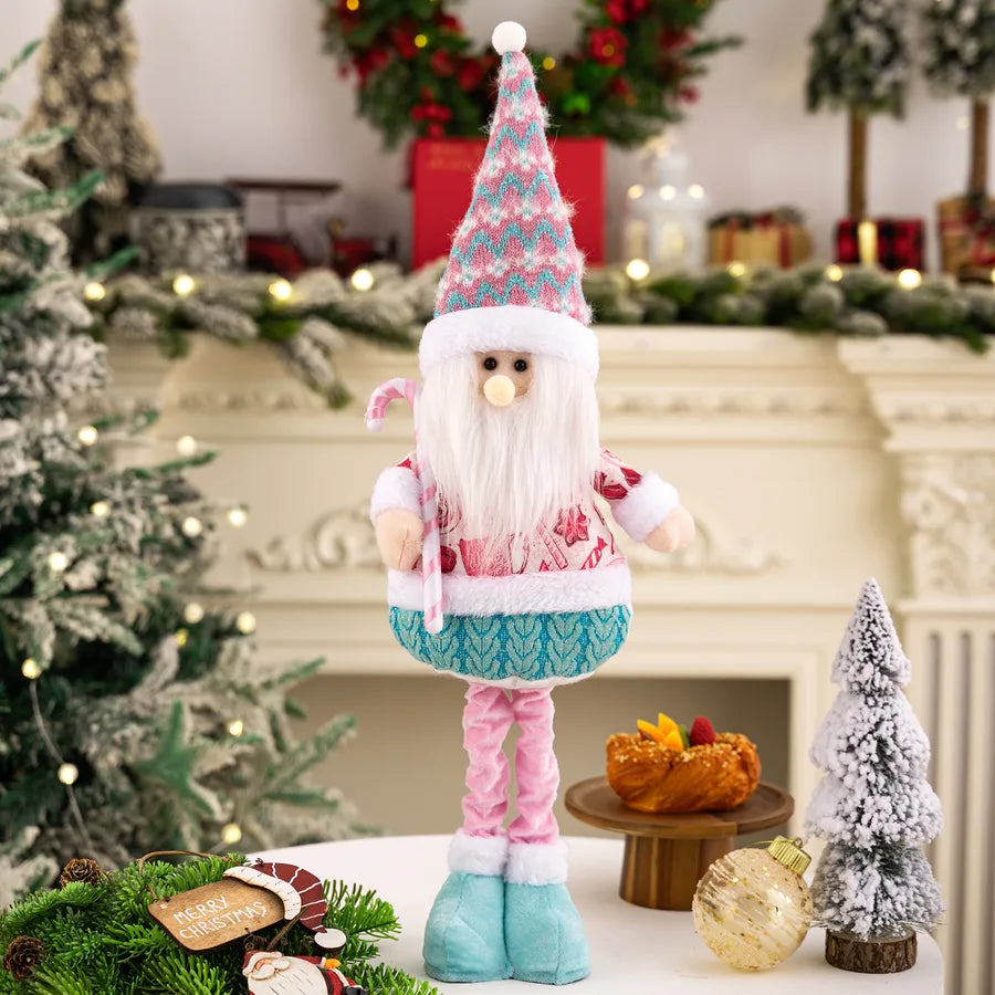 New Christmas Decoration Pink Santa Claus Snowman Extendable Dolls Display Window Arrangement Festive Polyester And Cotton Decor