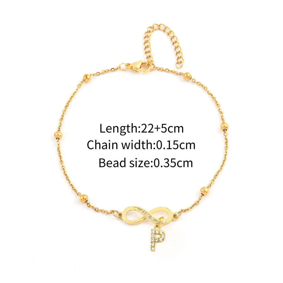 Wholesale Jewelry Simple Style Classic Style Letter Infinity 201 Stainless Steel Copper Zircon Anklet
