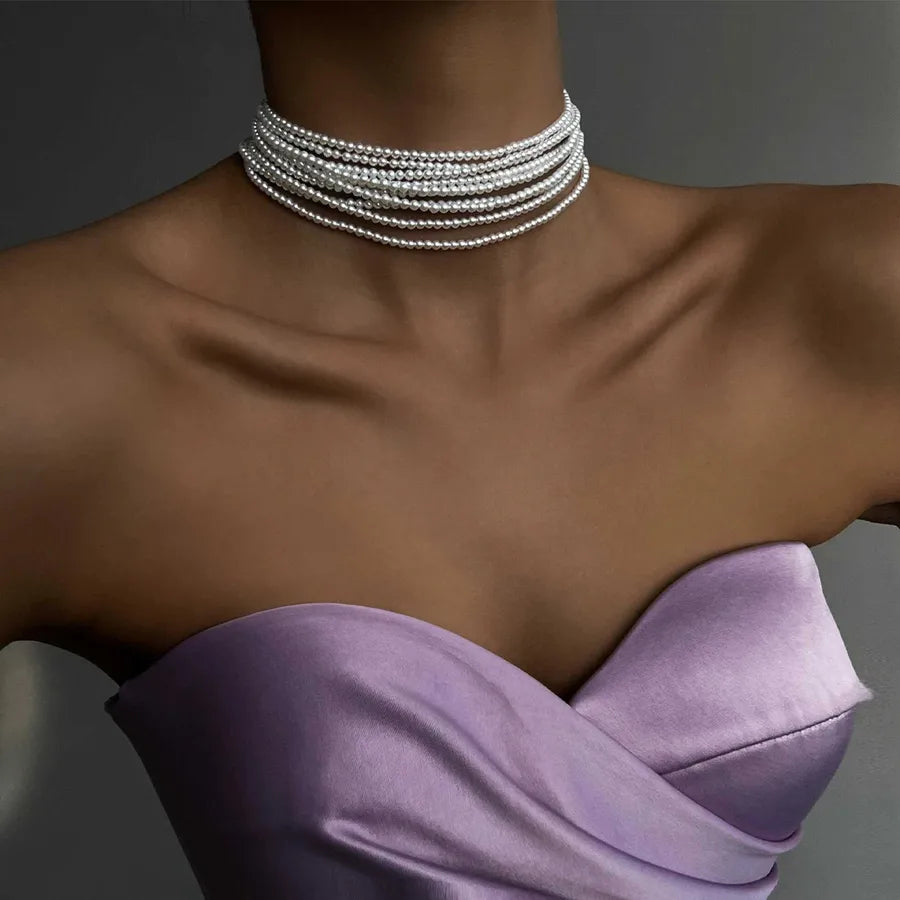 Elegant Geometric Imitation Pearl Beaded Chain Beaded Necklaces Wholesale