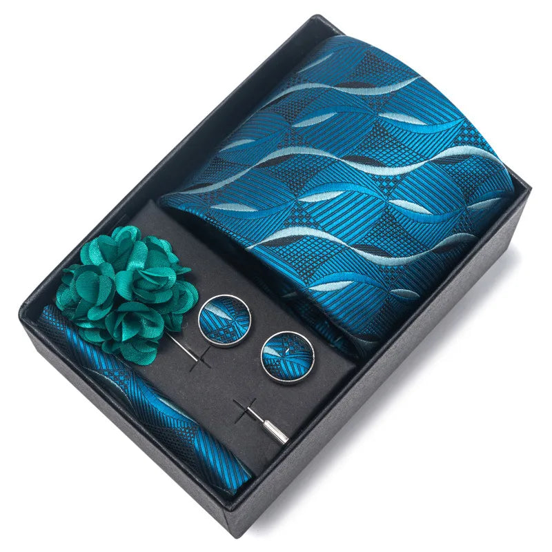 commute geometric stripe cashew nuts polyester yarn men's square scarf cufflinks tie