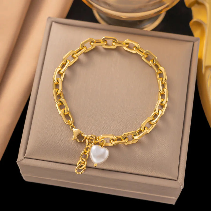 Elegant Simple Style Geometric 304 Stainless Steel Paperclip Chain cable chain Bracelets In Bulk