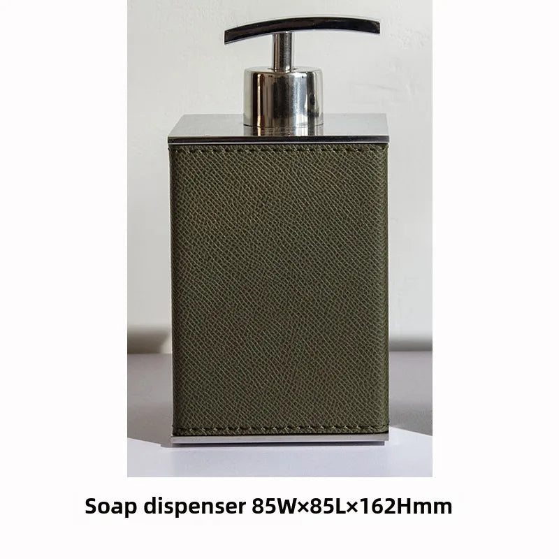 Modern European-style Home Furnishing Soft Matching Set Stainless Steel Leather Soap Dispenser Toothbrush Box Bathroom Four-piece Set Ornaments