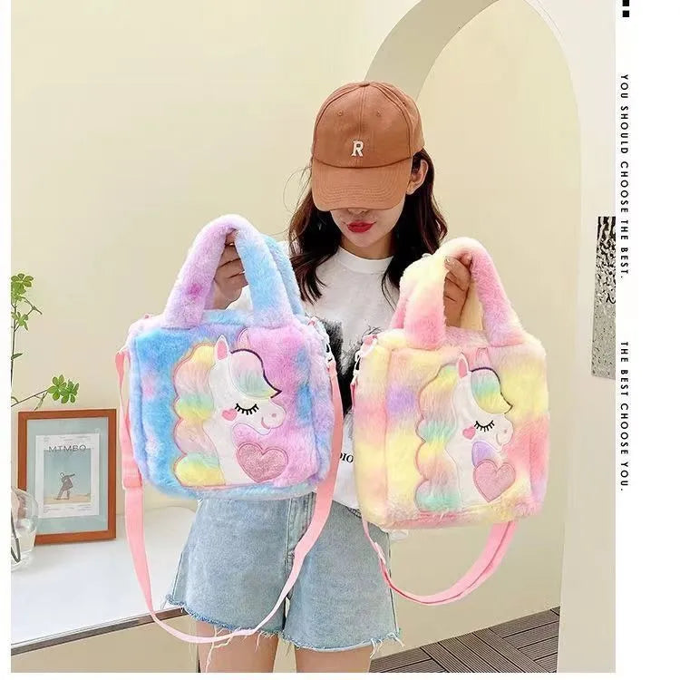 Color Plush Cartoon  Cute Girl Shoulder Crossbody Bag Large Capacity Girl Handbag  New