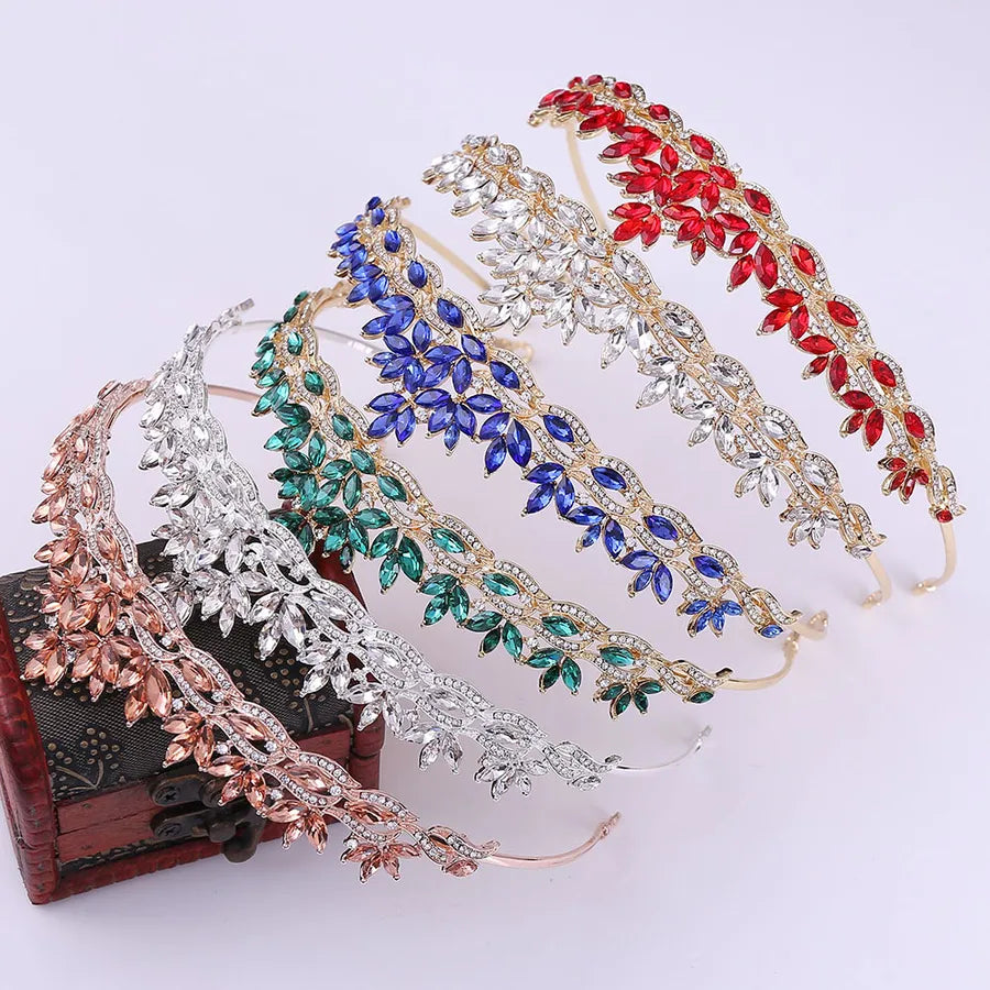 fashion leaf alloy hollow out inlay crystal rhinestones crown 1 piece