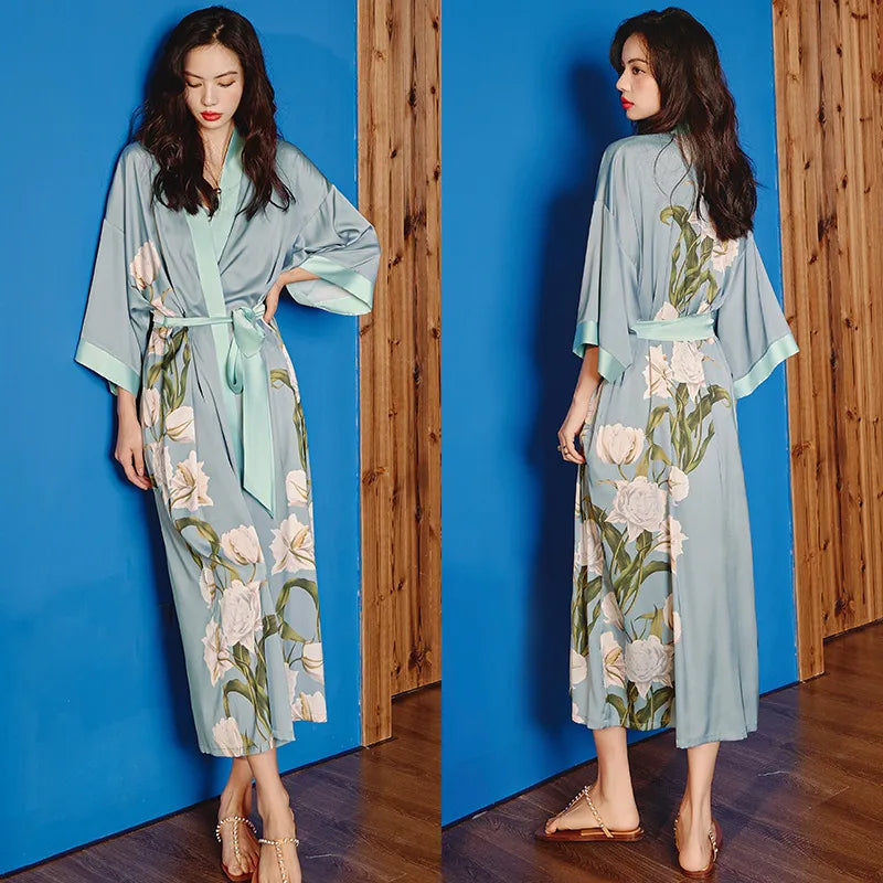 new satin chiffon ice silk light bathrobe multicolors