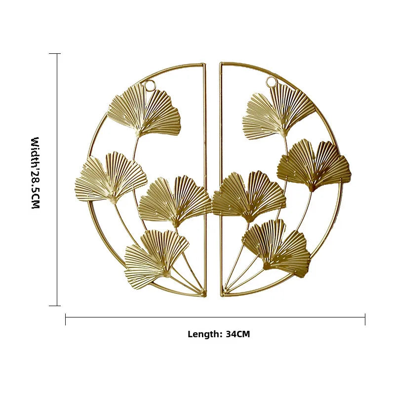 Wrought Iron Wall Decoration  Nordic Entrance Wall Hanging Home Golden Leaf Living Room Sofa Wrought Iron Decoration Pendant
